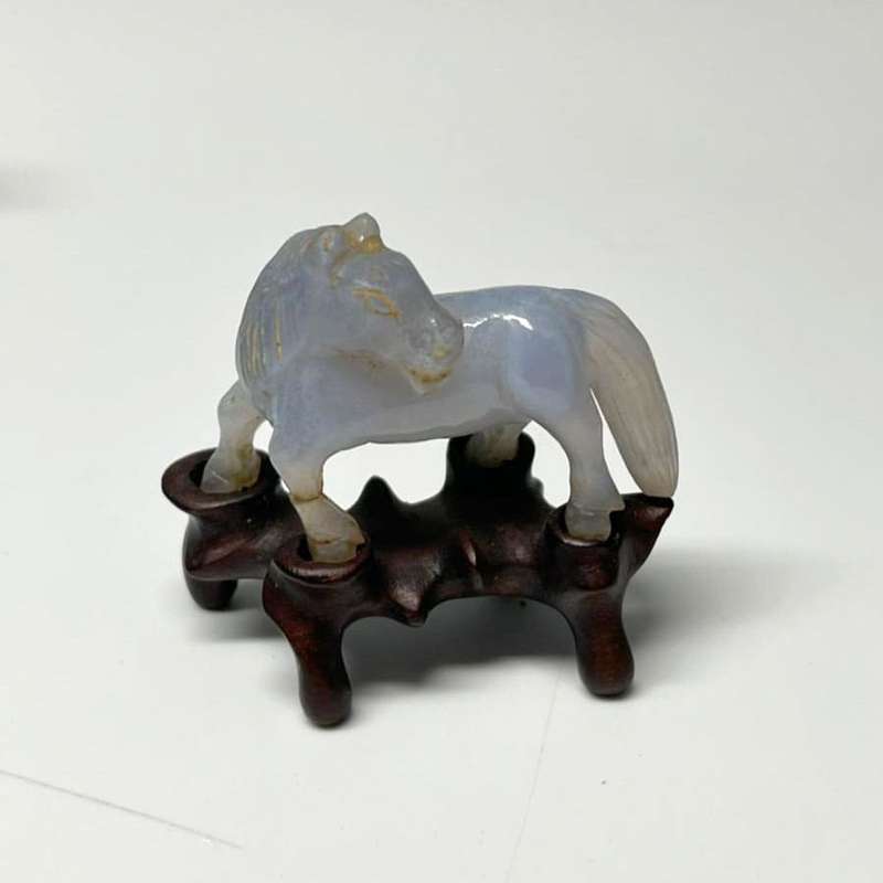 Chinese Jade Set Of Ten Miniature Horses On Stands