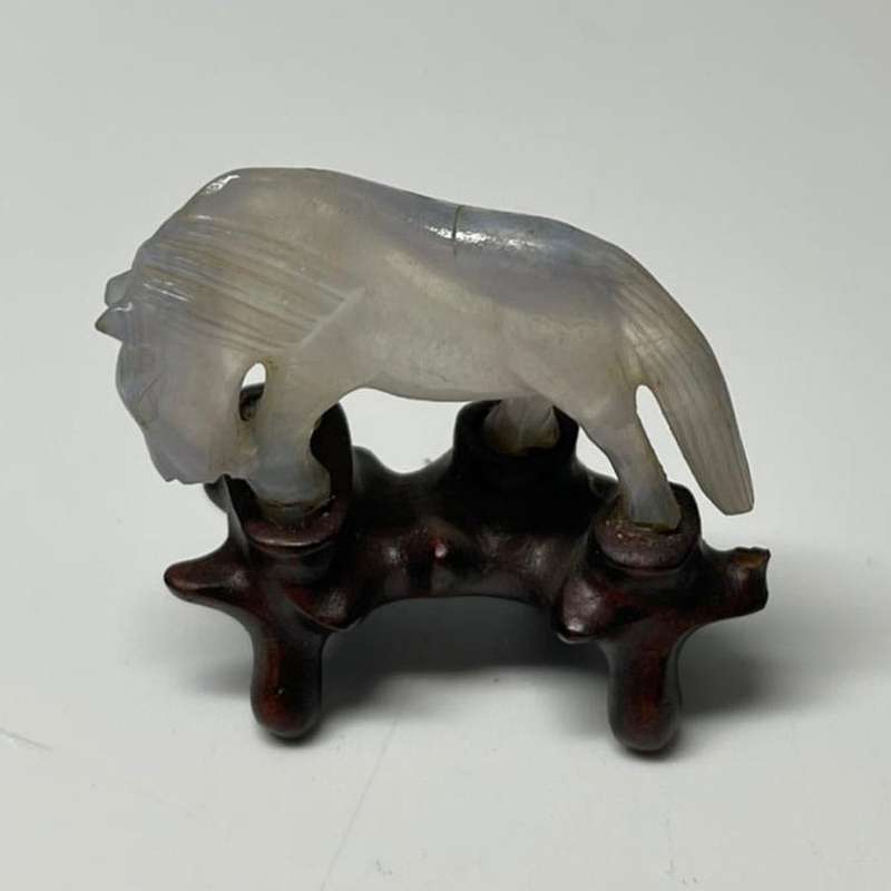Chinese Jade Set Of Ten Miniature Horses On Stands