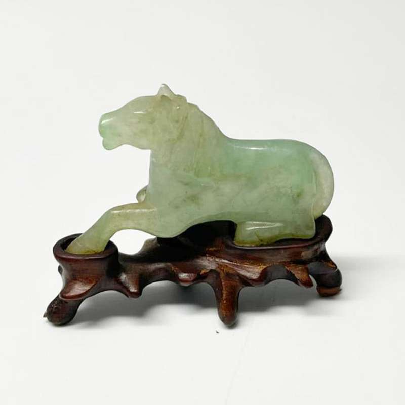 Chinese Jade Set Of Ten Miniature Horses On Stands