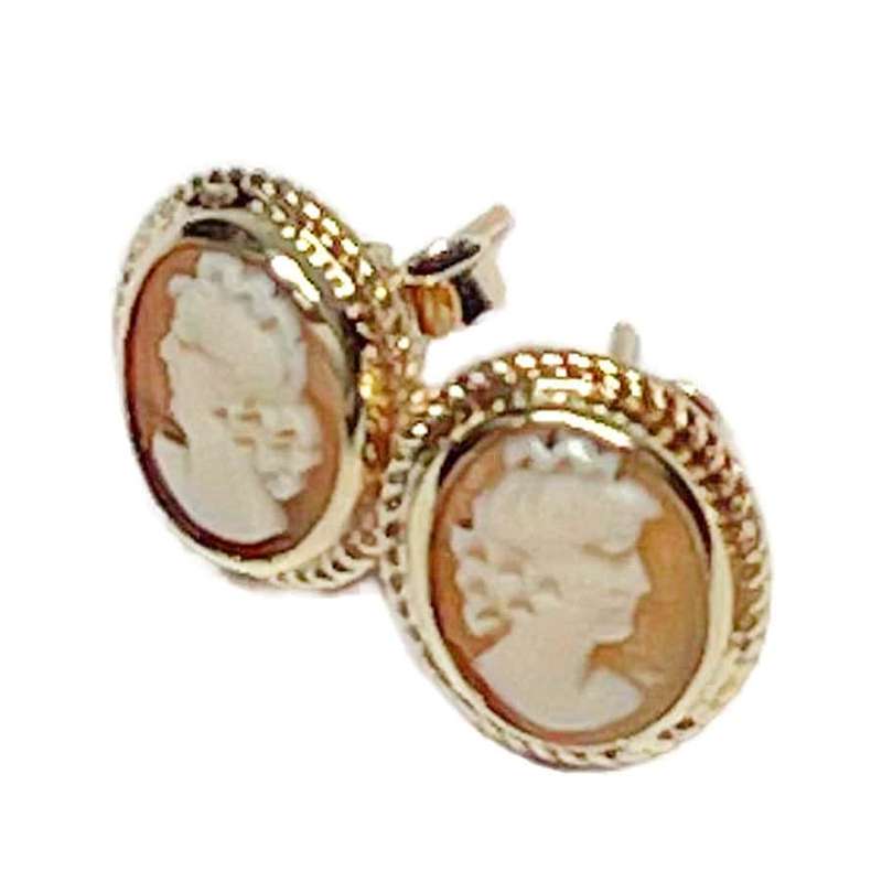 Pair 9ct Gold Conch Shell Cameo Earrings