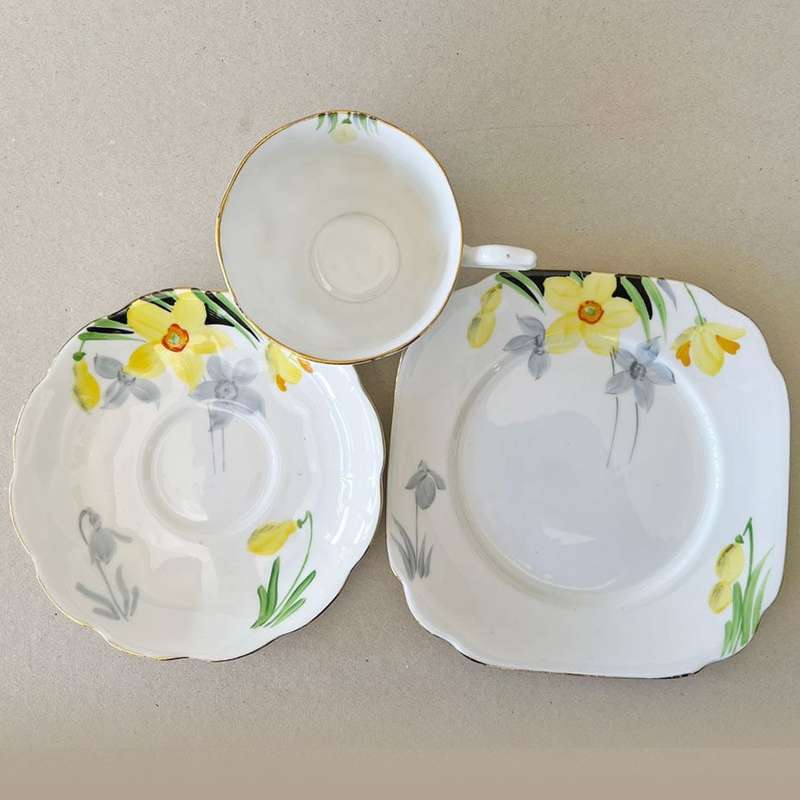 Royal Albert Crown China Hand Painted Daffodil Trio C1925