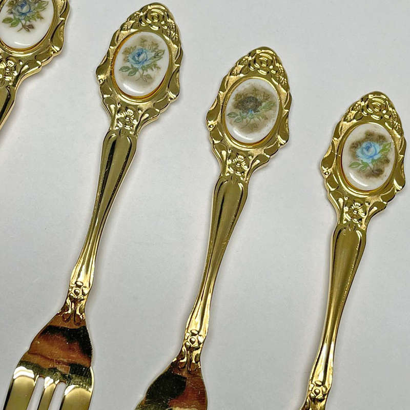 Eetrite 24ct Gold Plated Royal Albert Moonlight Rose Cake Forks