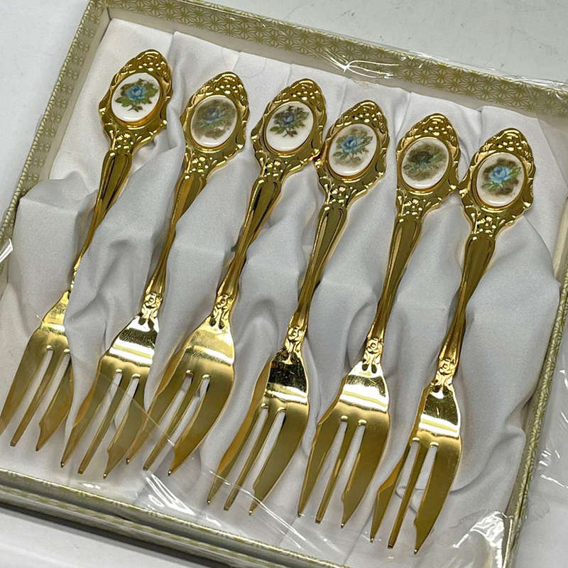 Eetrite 24ct Gold Plated Royal Albert Moonlight Rose Cake Forks