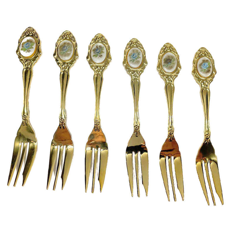 Eetrite 24ct Gold Plated Royal Albert Moonlight Rose Cake Forks