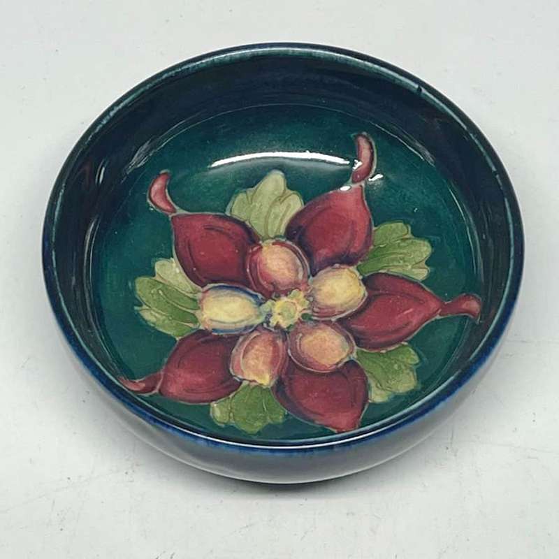 Moorcroft Columbine Bowl On Blue Ground C1967