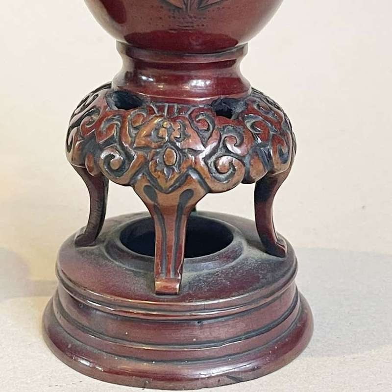 Pair Japanese  Bronze Vases Birds and Foliage in Relief C1890