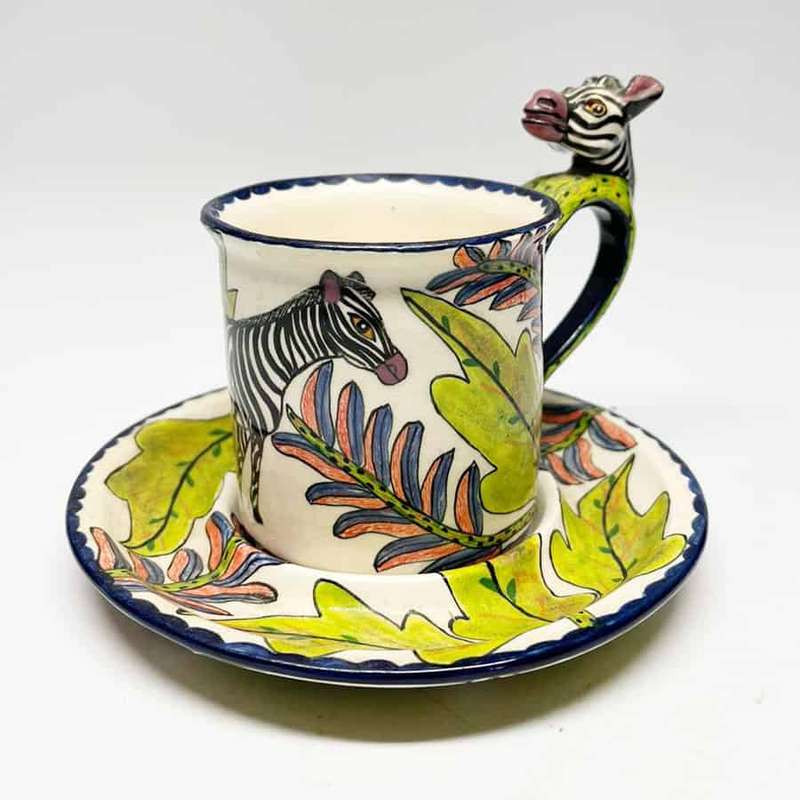 Ardmore Hand Painted Zebra Cup and Saucer Vusie