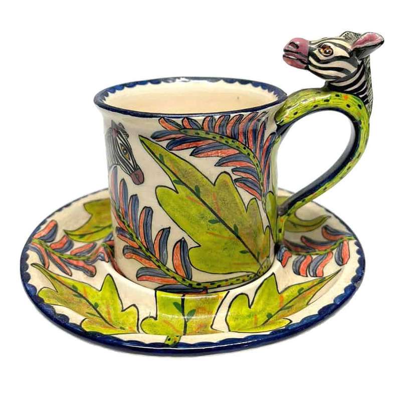 Ardmore Hand Painted Zebra Cup and Saucer Vusie