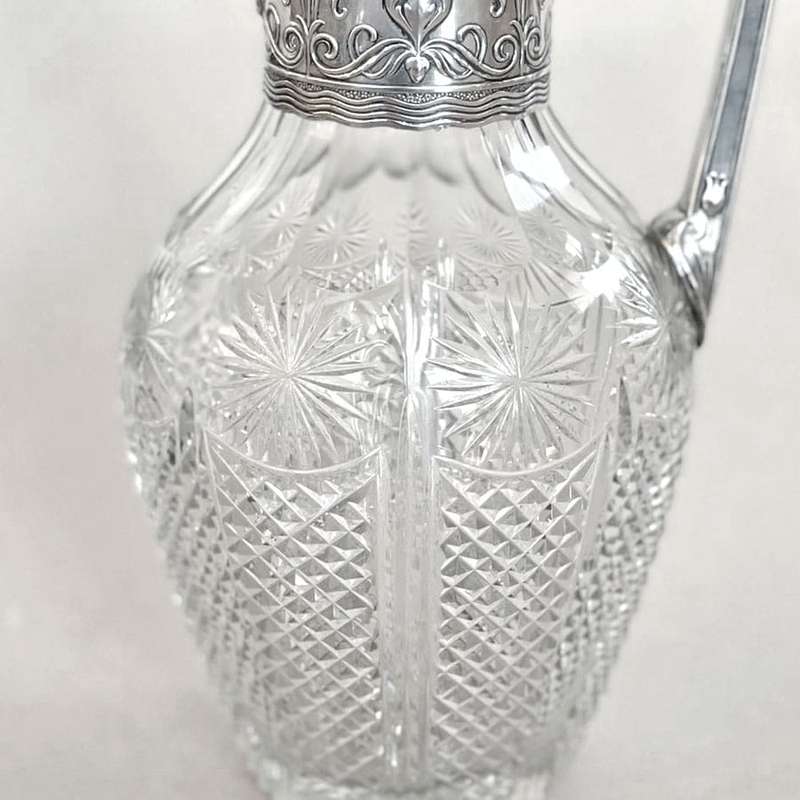 Art Nouveau Crystal and Silver Claret Jug Post 1894