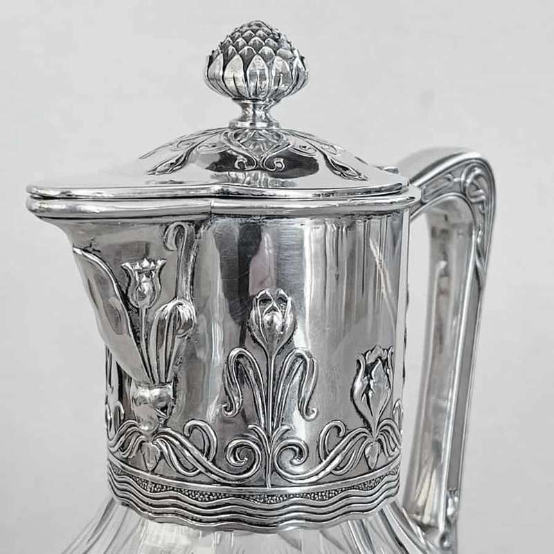 Art Nouveau Crystal and Silver Claret Jug Post 1894