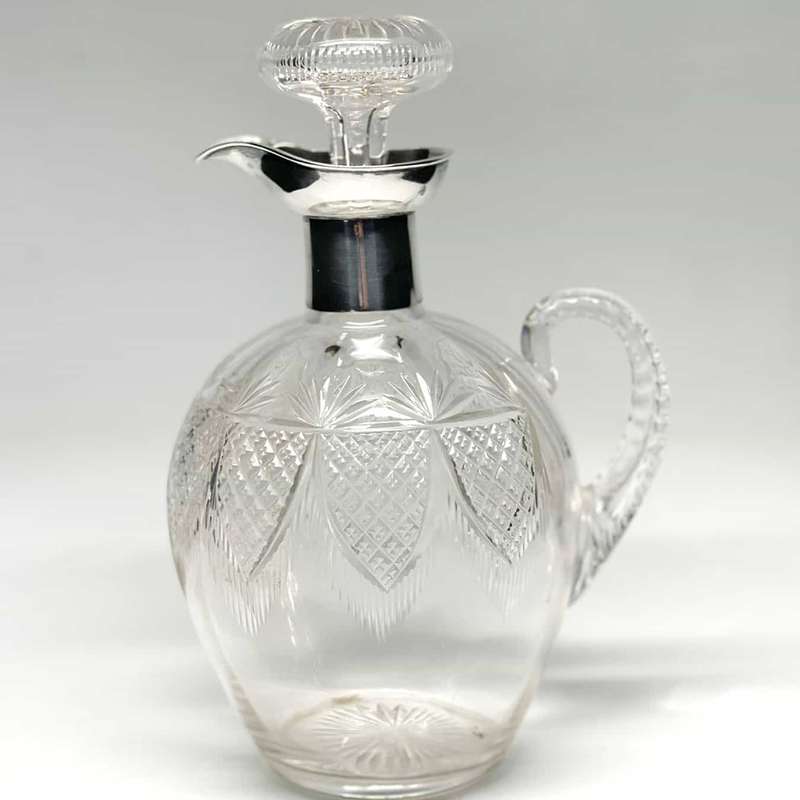 Hallmarked Silver Mounted Cut Crystal Claret Jug Sheffield 1900
