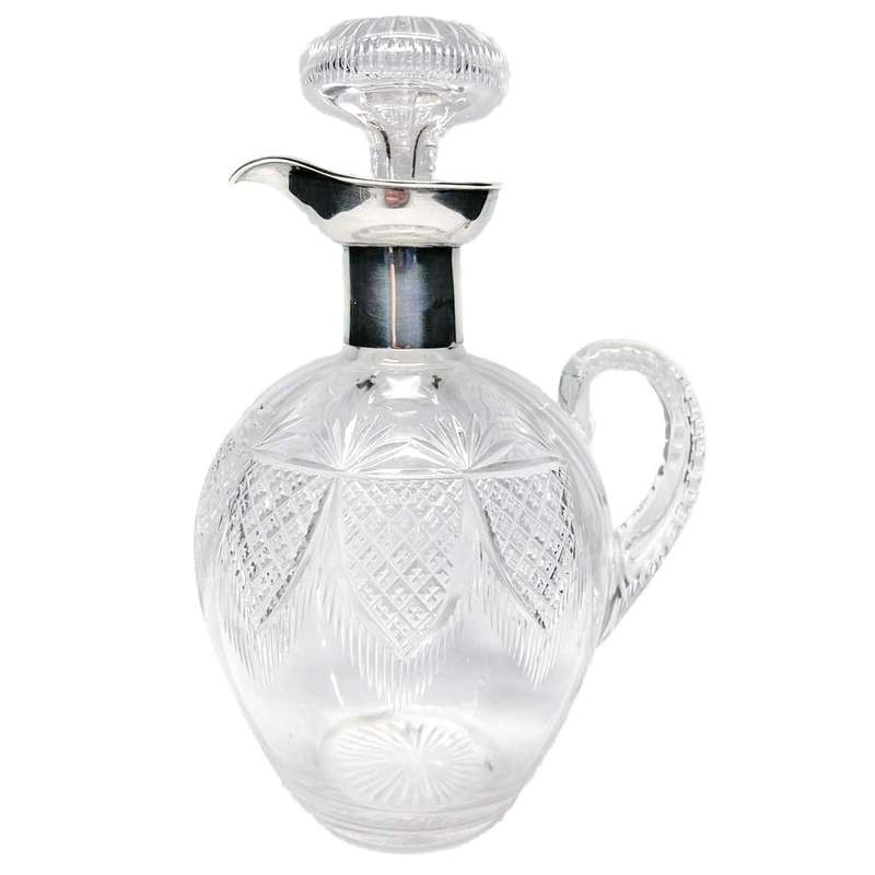 Hallmarked Silver Mounted Cut Crystal Claret Jug Sheffield 1900