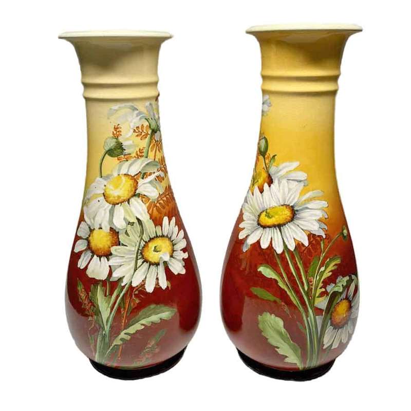 Pair Royal Doulton Lambeth Ware Daisy Vases