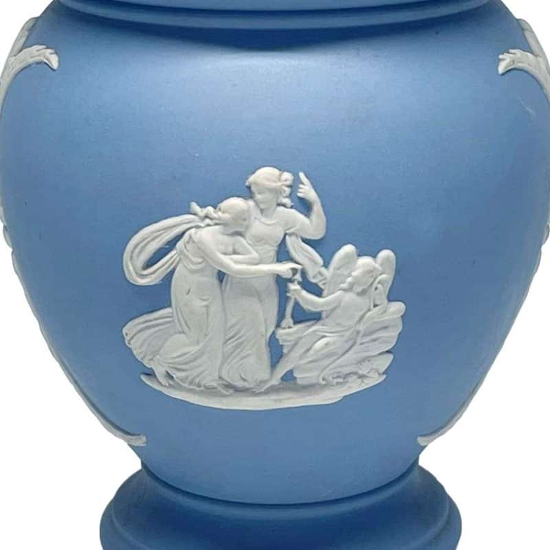 Wedgwood Light Blue Jasperware Vase Seated Angel