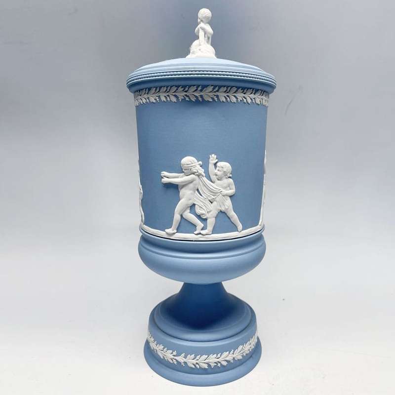 Wedgwood Blue Jasper Dip Vase and Cover 20th