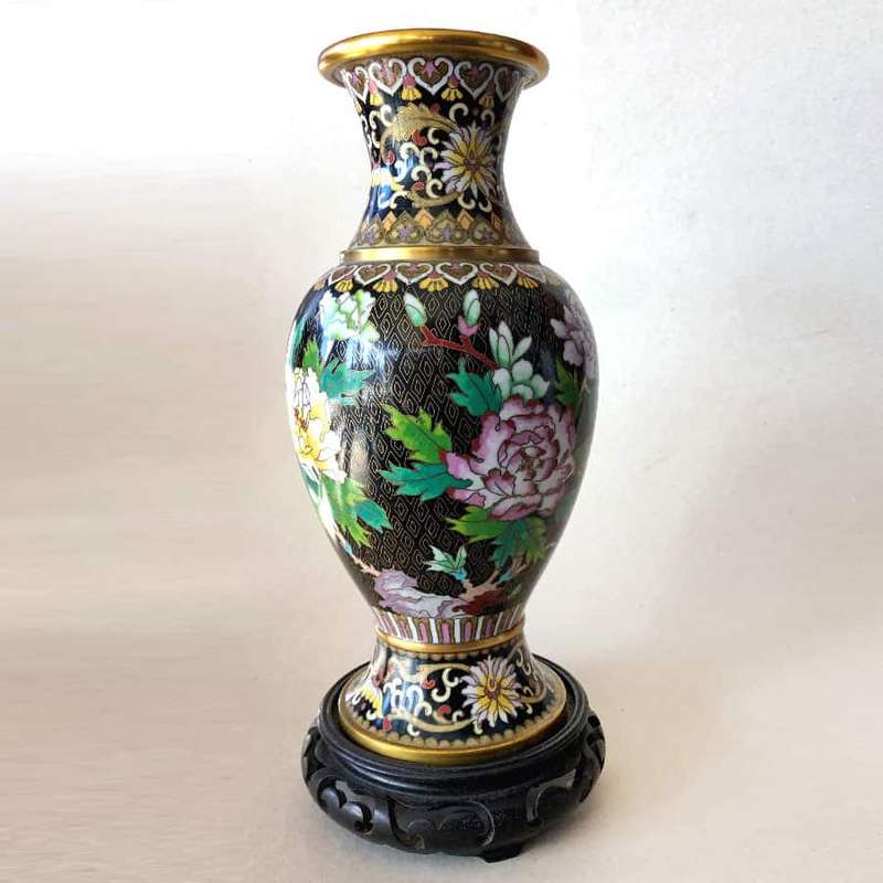 Cloisonné Chinese Pink Peony and Butterfly Vase 20th