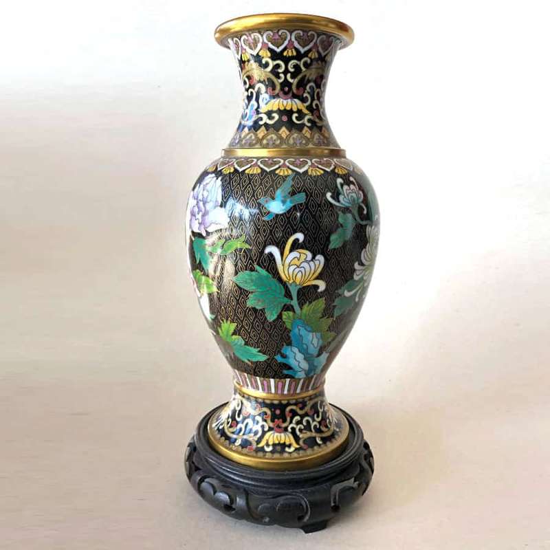 Cloisonné Chinese Pink Peony and Butterfly Vase 20th