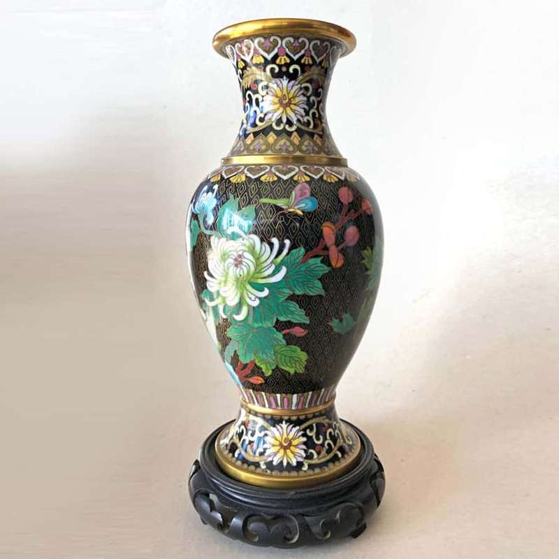 Cloisonné Chinese Pink Peony and Butterfly Vase 20th