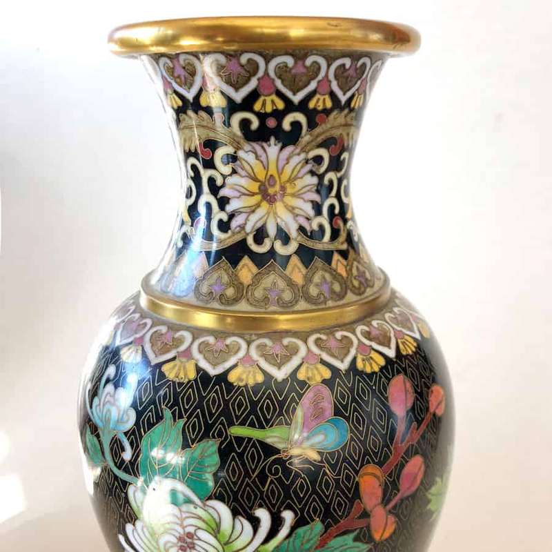 Cloisonné Chinese Pink Peony and Butterfly Vase 20th