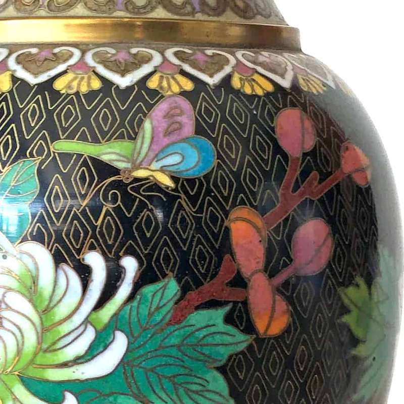 Cloisonné Chinese Pink Peony and Butterfly Vase 20th