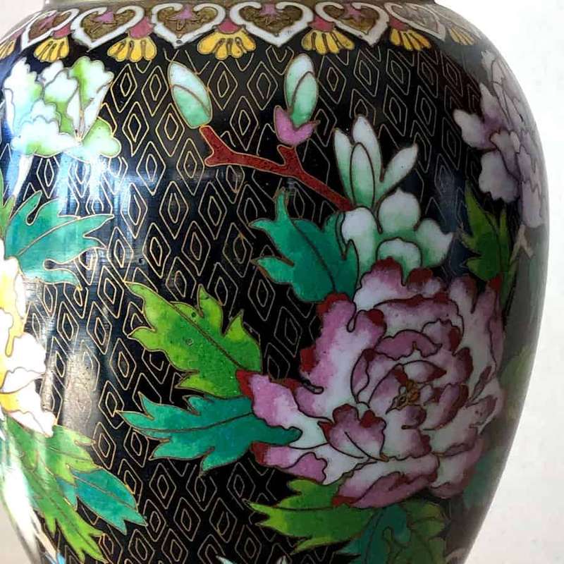 Cloisonné Chinese Pink Peony and Butterfly Vase 20th
