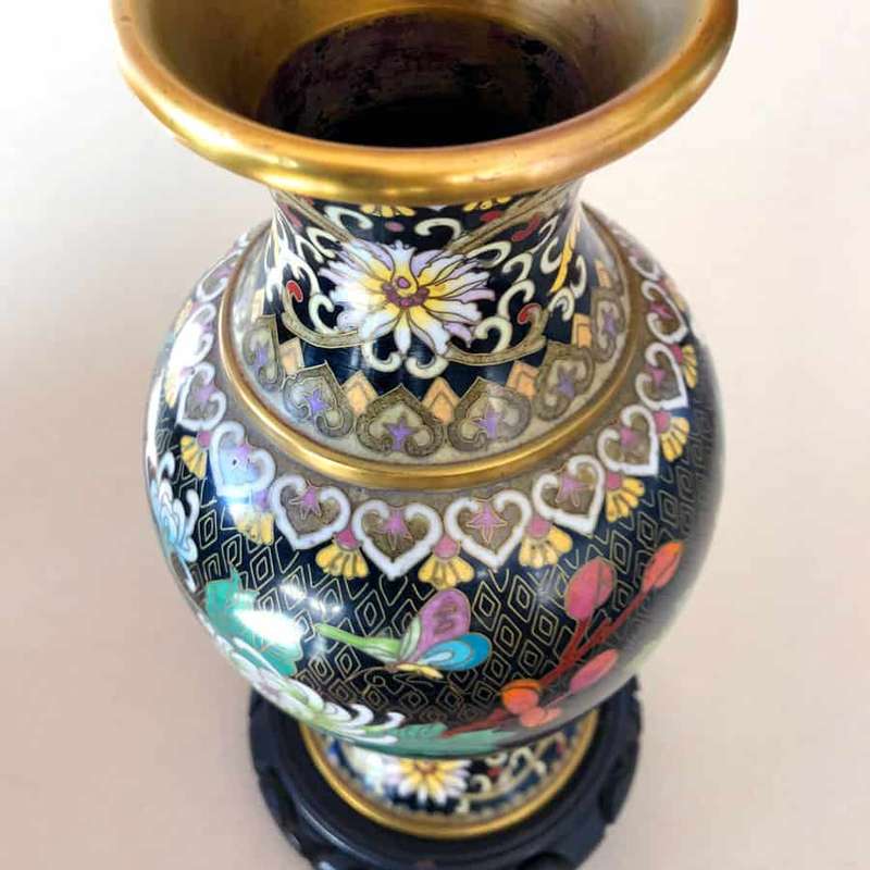 Cloisonné Chinese Pink Peony and Butterfly Vase 20th
