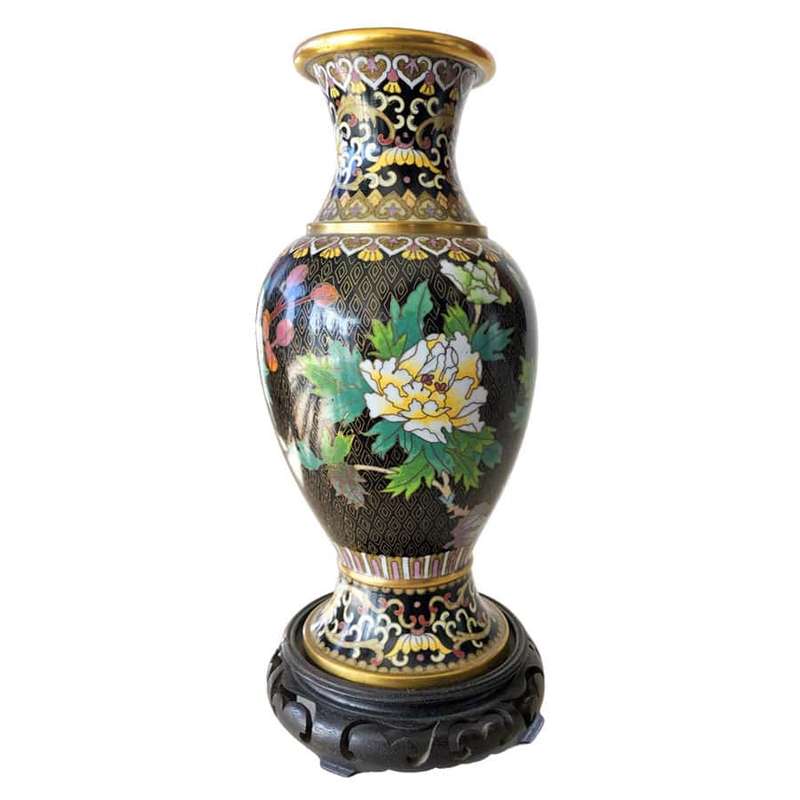 Cloisonné Chinese Pink Peony and Butterfly Vase 20th