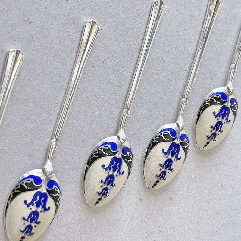 Hallmarked Silver Birmingham Enamel Tea Spoons