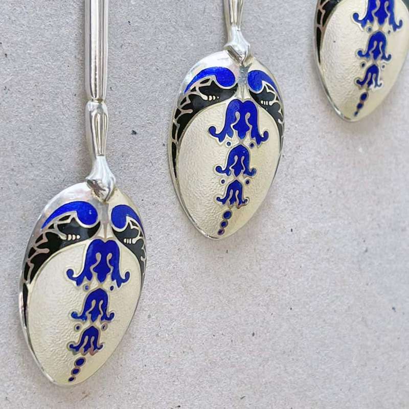 Hallmarked Silver Birmingham Enamel Tea Spoons