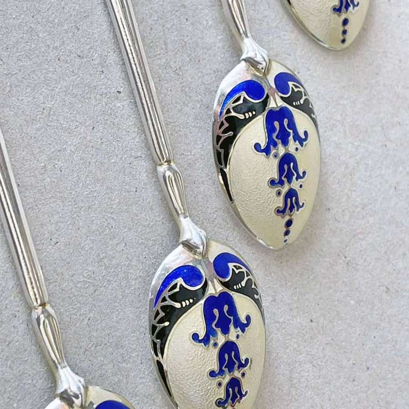 Hallmarked Silver Birmingham Enamel Tea Spoons