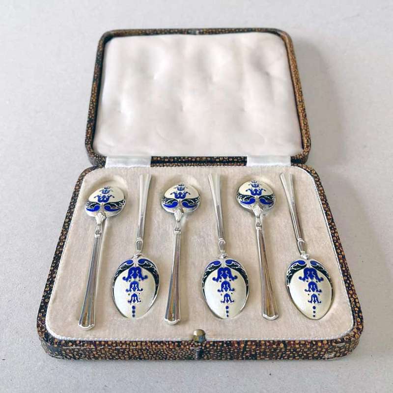 Hallmarked Silver Birmingham Enamel Tea Spoons