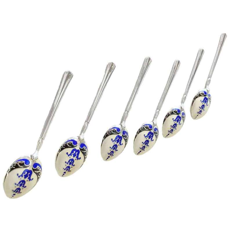 Hallmarked Silver Birmingham Enamel Tea Spoons