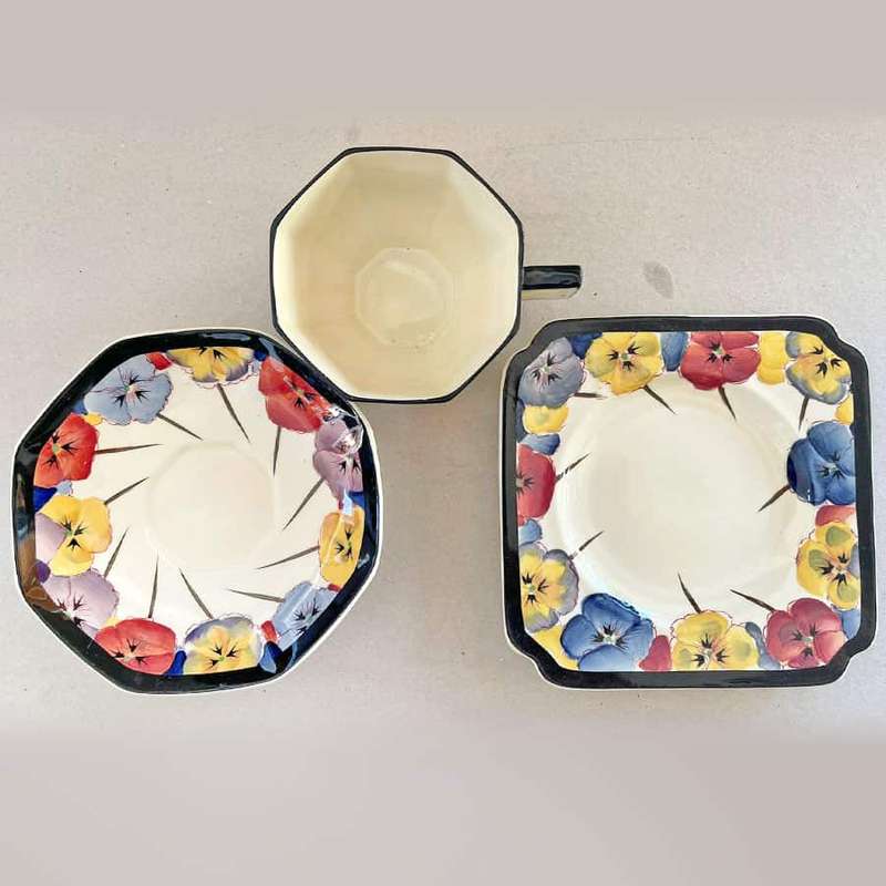 Royal Doulton Art Deco Pansy Trio D4049