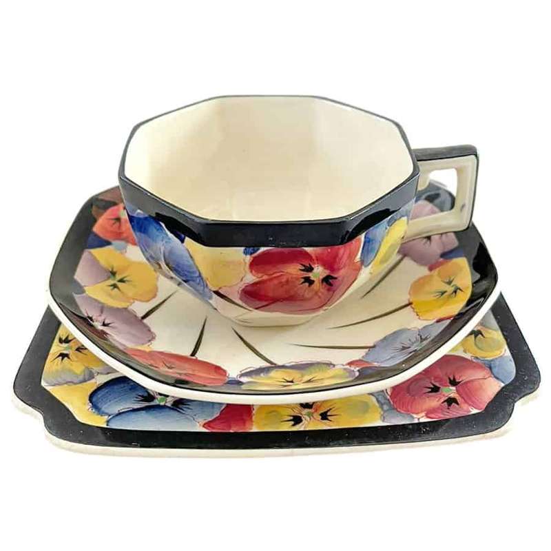 Royal Doulton Art Deco Pansy Trio D4049