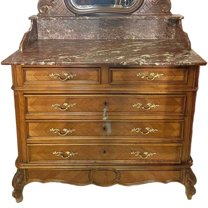 Antique French C1880 French Louis XV Walnut Vanity Chest