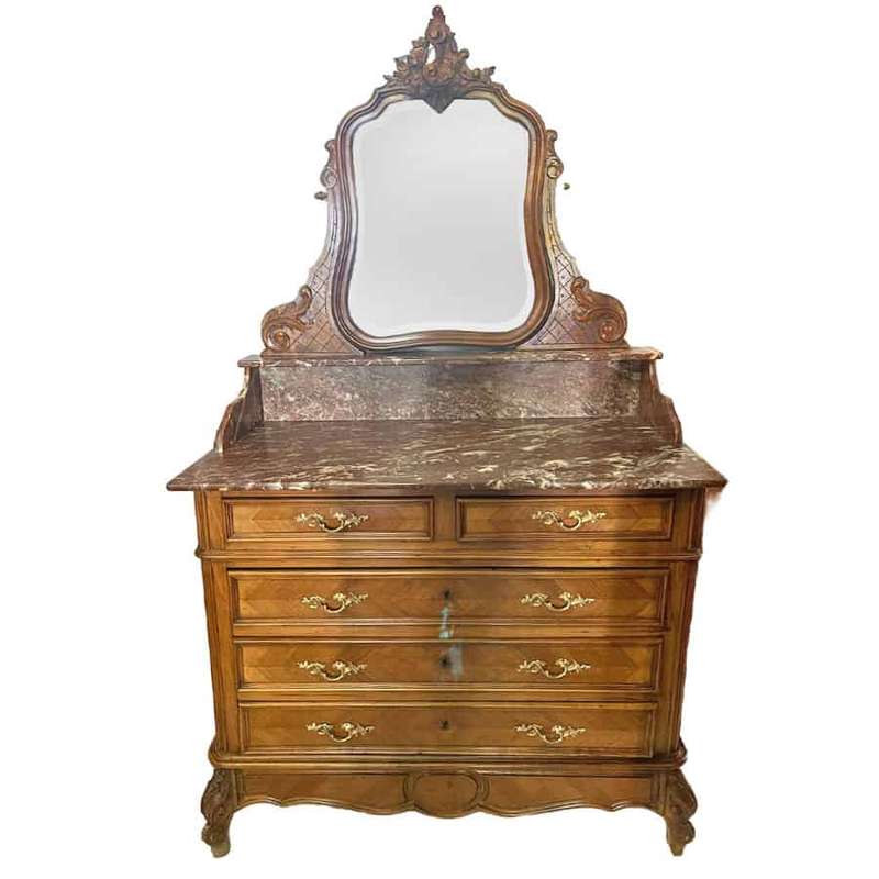Antique French C1880 French Louis XV Walnut Vanity Chest