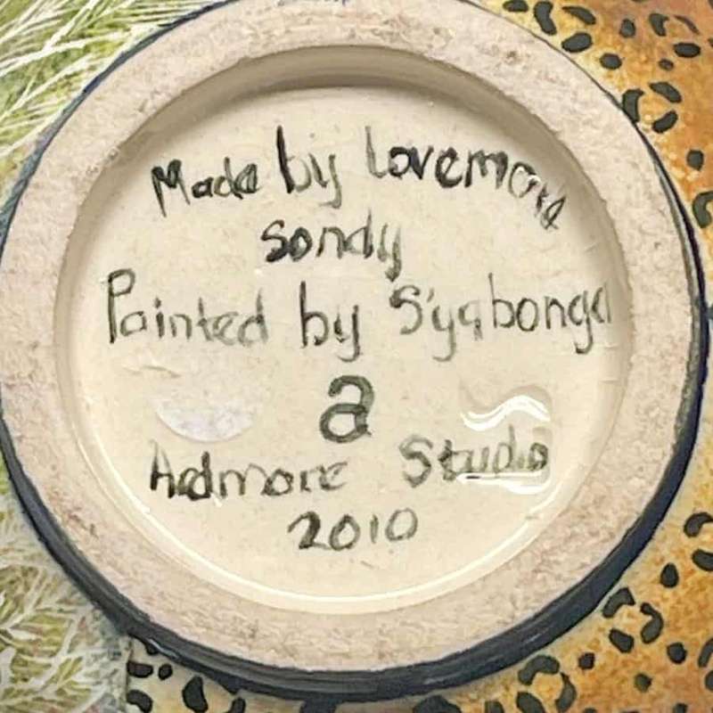 Ardmore Hand Painted Cheetah Catching Bird Bowl 2010