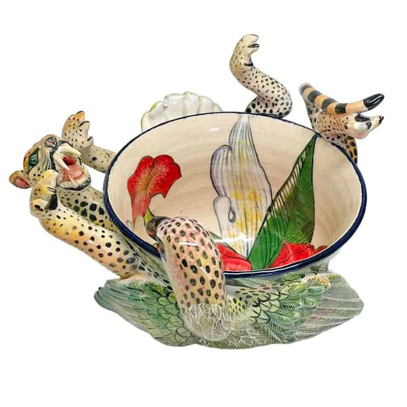 Ardmore Hand Painted Cheetah Catching Bird Bowl 2010