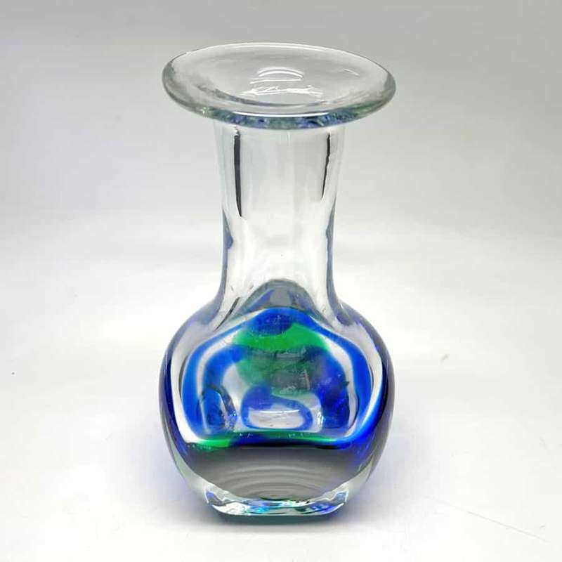 Bohemian Blue Green Art Glass Vase