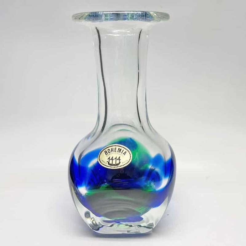 Bohemian Blue Green Art Glass Vase
