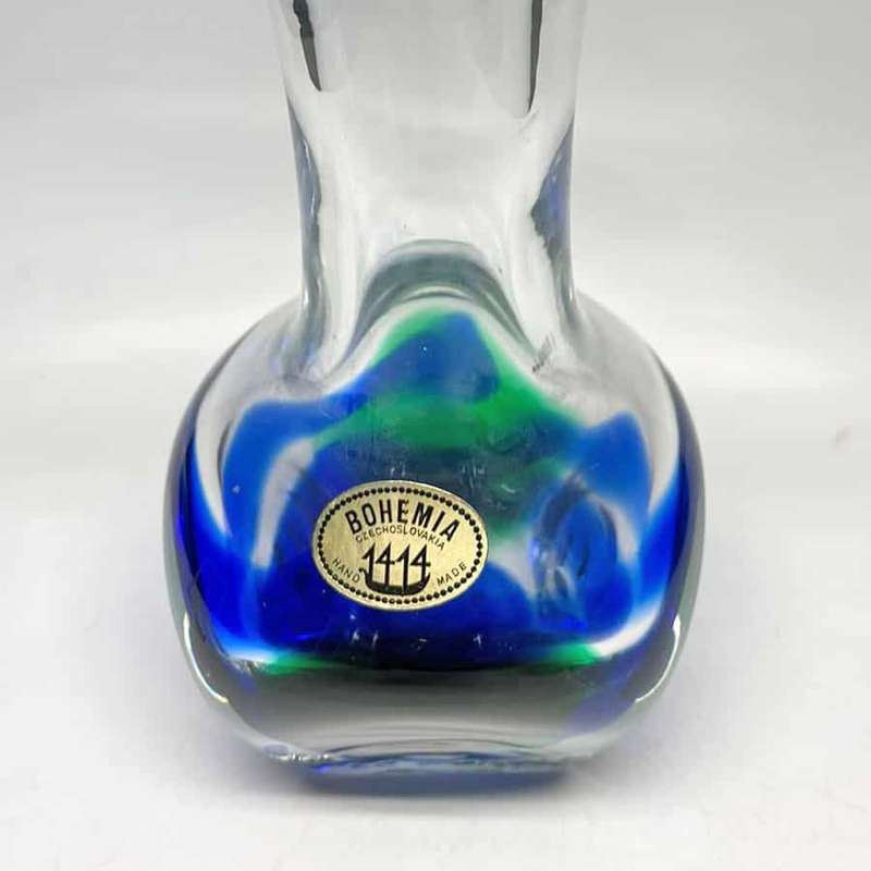 Bohemian Blue Green Art Glass Vase