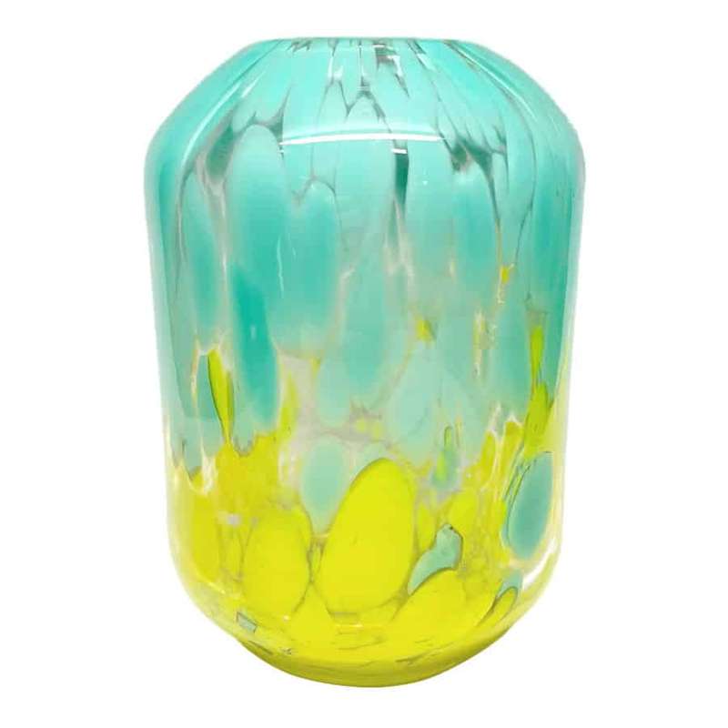 Bohemian Turquoise and Yellow Mottled Glass Vase