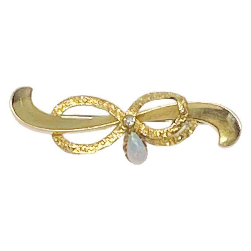 Diamond and Opal 15ct Gold Bow Brooch