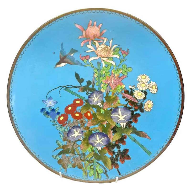 Japanese Floral Cloisonne Decorative Bird Scene Charger