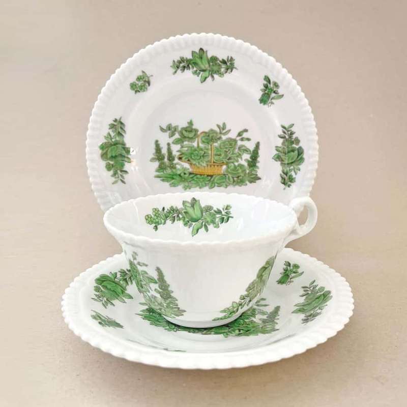 Spode Copelands China Green Flowers In A Basket Trio