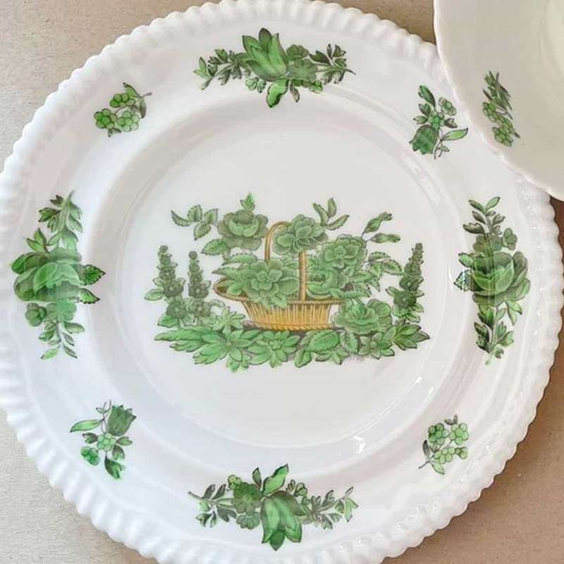 Spode Copelands China Green Flowers In A Basket Trio