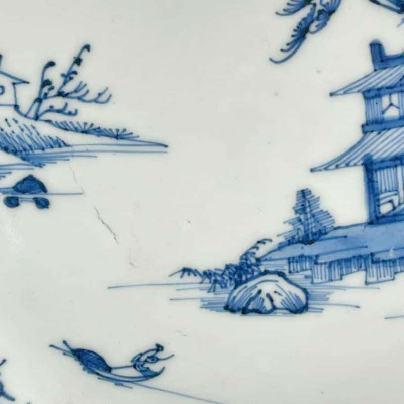 Chinese 18th Century Qianlong Willow Pattern Set Of 6 Plates 1775