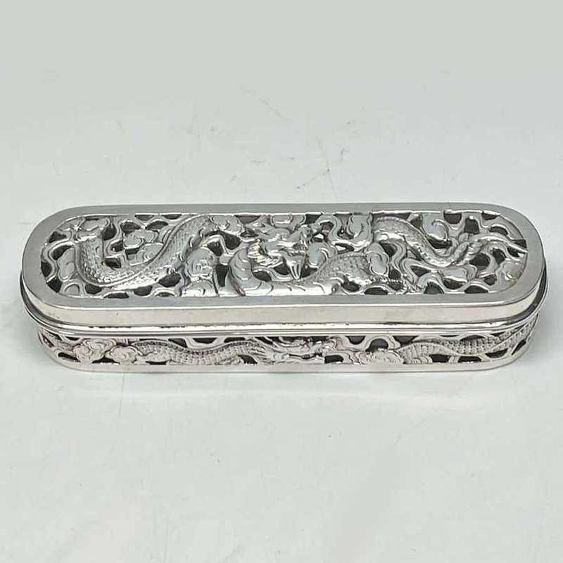 Chinese Silver Dragon Pierced Box Hong Kong 19th