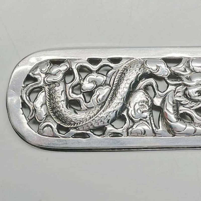 Chinese Silver Dragon Pierced Box Hong Kong 19th