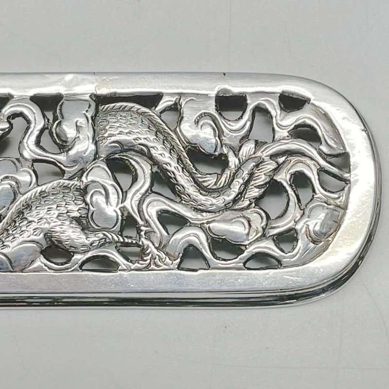 Chinese Silver Dragon Pierced Box Hong Kong 19th